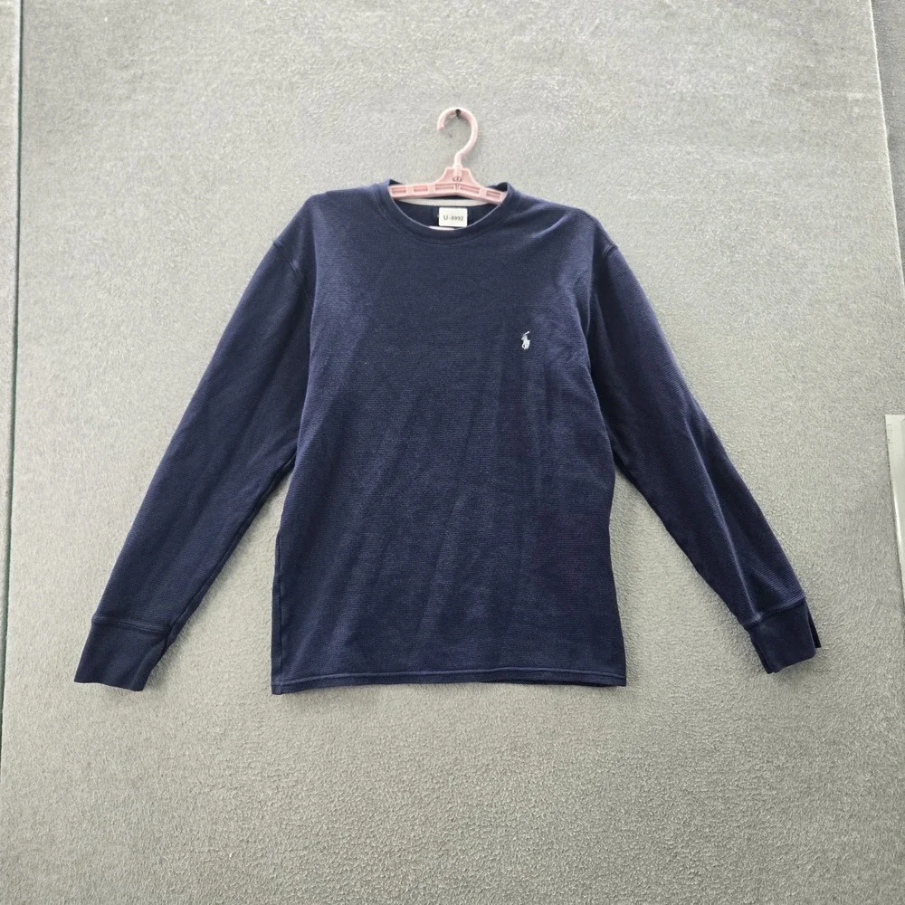 Polo Ralph Lauren Men Shirt M Navy Long Sleeve Waffle Knit Logo Embroidered READ
